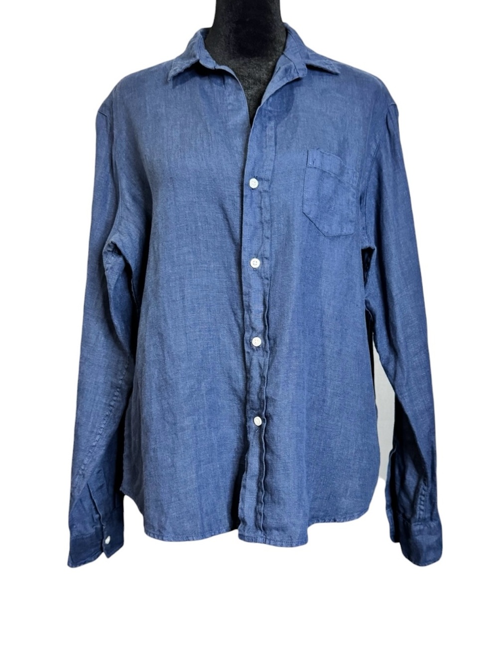 Frank & Eileen Eileen Linen Shirt Navy Relaxed Fit Button Up Top Women’s Small - Picture 4 of 9
